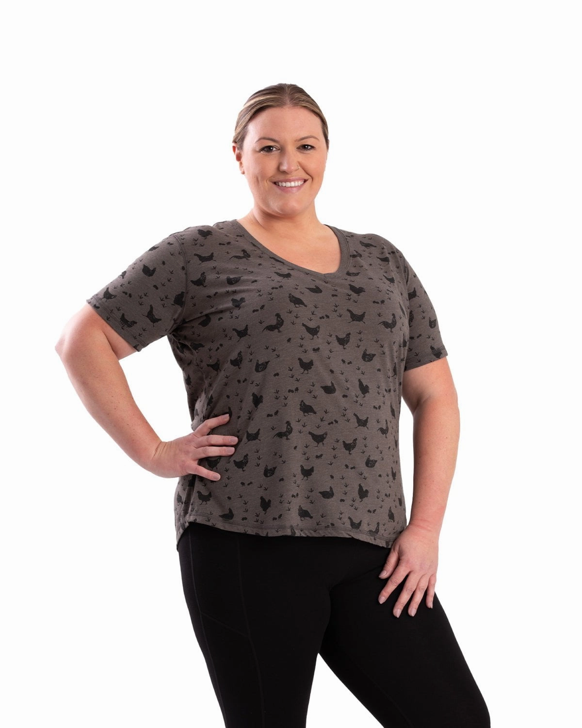 Berne Womens Performance V-Neck Chicken Print Cotton Blend S/S T-Shirt Versatile Piece