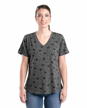 Comfy Fit Mature Elegance Berne Womens Performance V-Neck Chicken Print Cotton Blend S/S T-Shirt