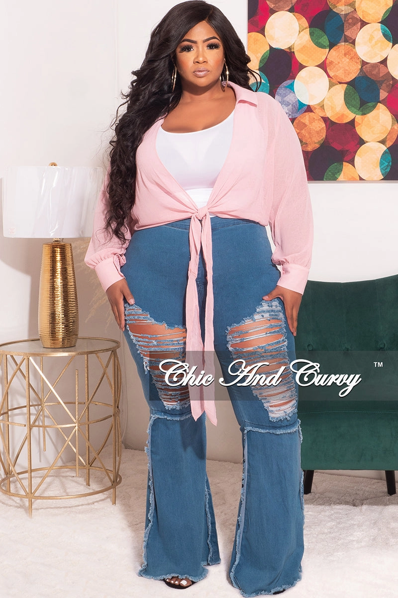 Classic Comfort Final Sale Plus Size Cropped Chiffon See-Thru Tie Top in Mauve
