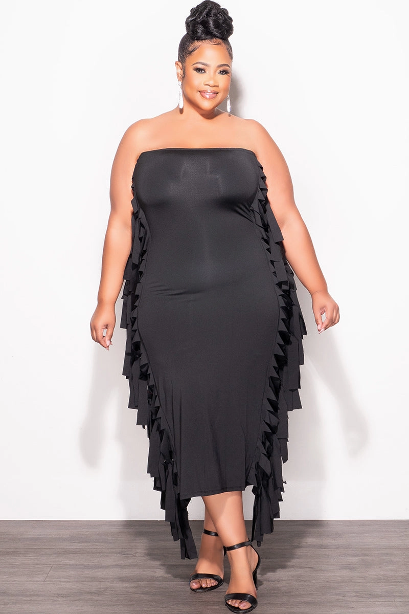 Comfy Design Final Sale Plus Size Strapless Fringe Dress in Black