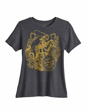 Tin Haul Womens Girl Horse and Horseshoe Grey Cotton Blend S/S T-Shirt High-End Look