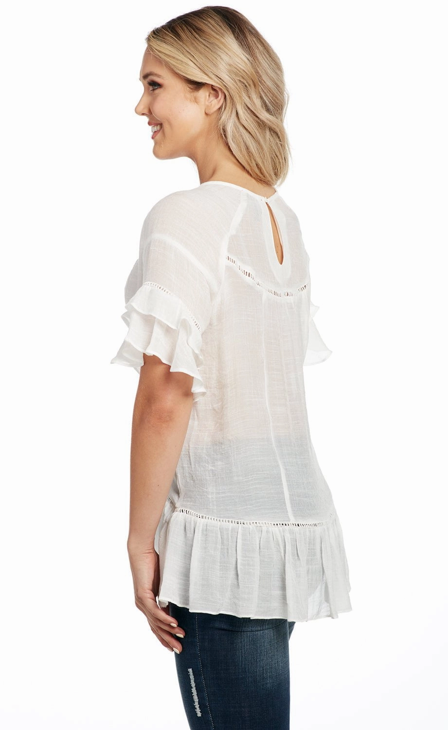 Cowgirl Up Womens White Rayon Two Tier Tunic S/S Designer Touch Everyday Look