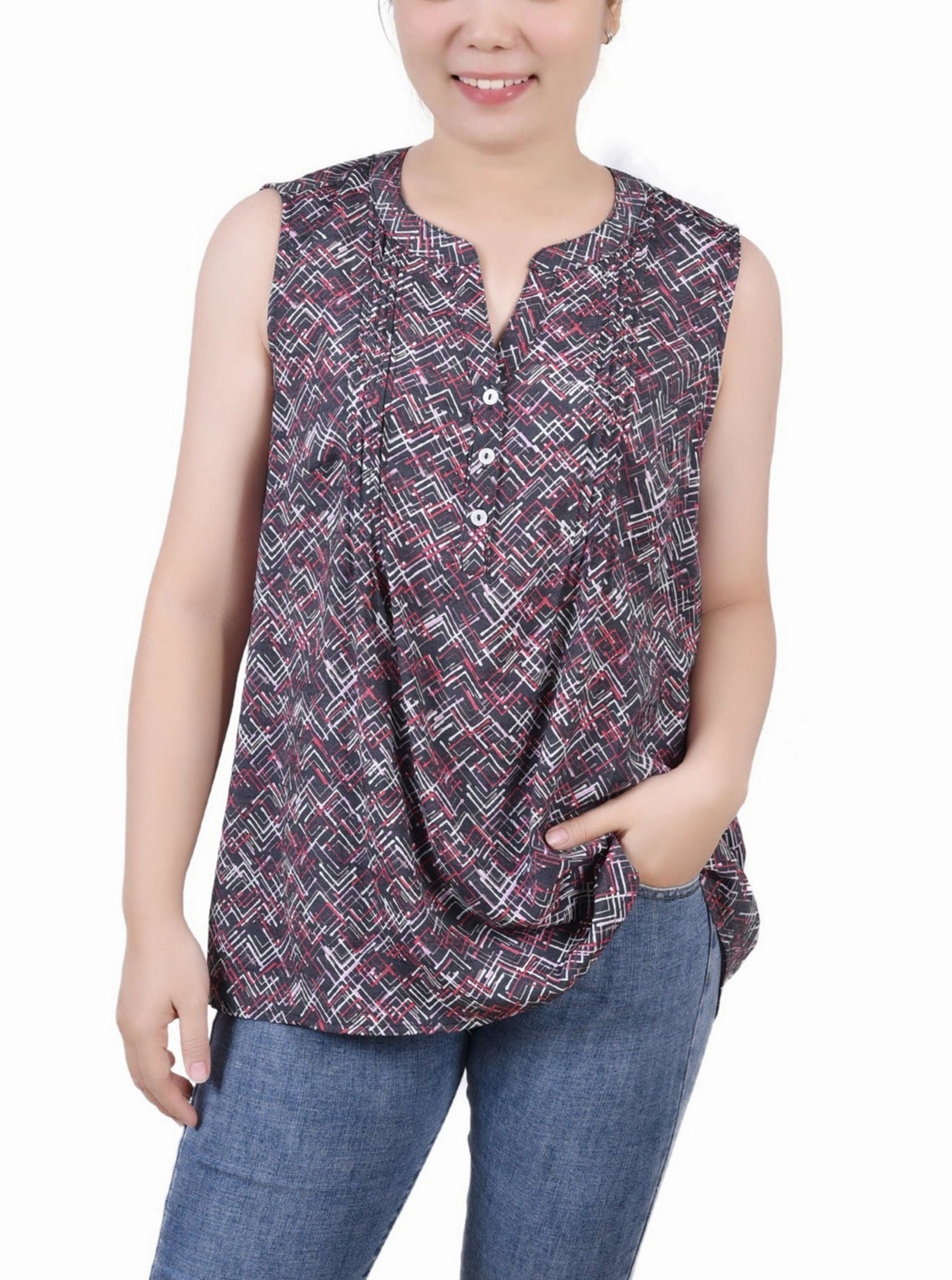 Casual Sweater Petite Sleeveless Pintucked Blouse