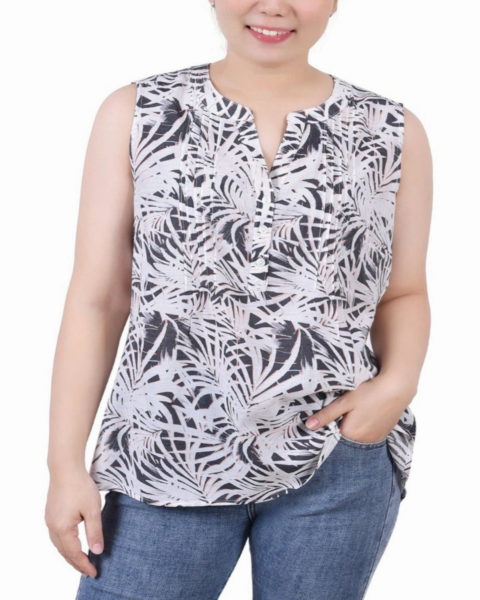 CrossBackDesign Petite Sleeveless Pintucked Blouse