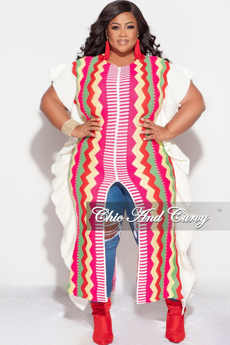 Low Profile Fasteners Final Sale Plus Size Moroccan Dress/Top in Pink & Red Zig Zag Print