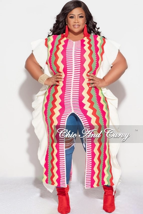 Low Profile Fasteners Final Sale Plus Size Moroccan Dress/Top in Pink & Red Zig Zag Print