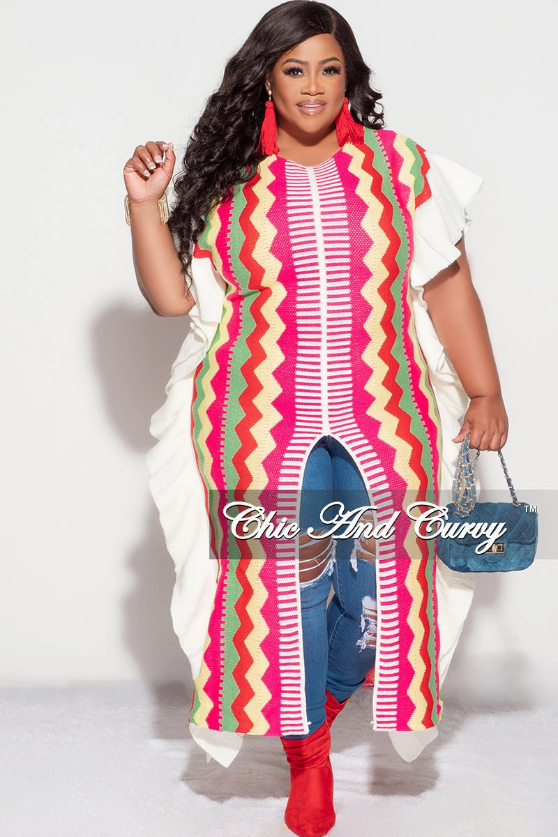 Anti Cling Finish Slim Stretch Final Sale Plus Size Moroccan Dress/Top in Pink & Red Zig Zag Print