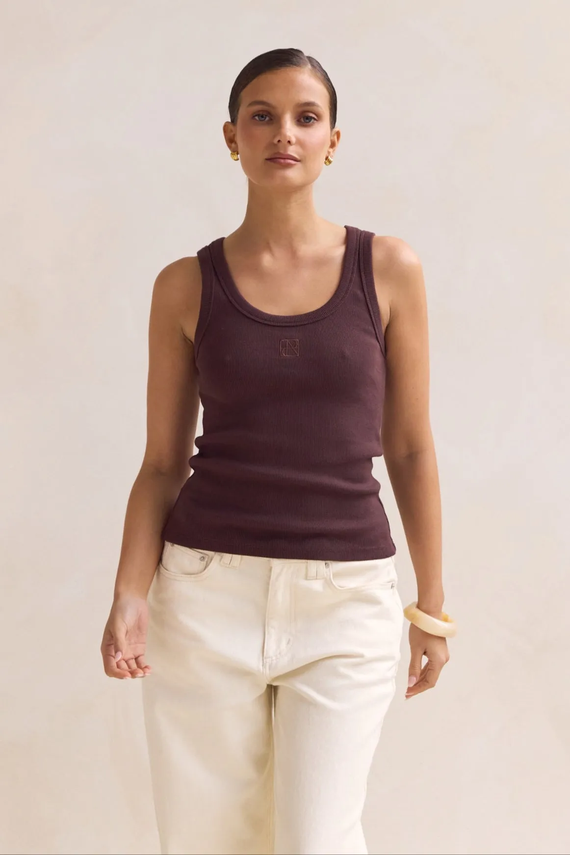 Lexi Signature Tank (Chocolate) RibbedCuff Bonded Seam Durability