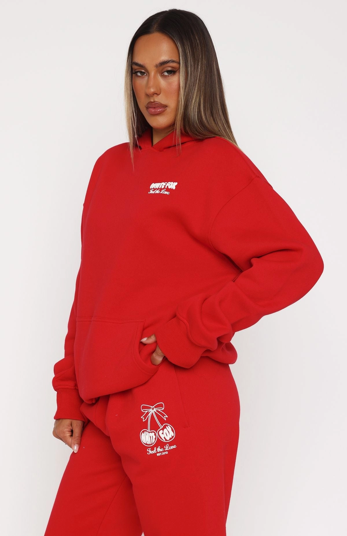 Love Of My Life Oversized Hoodie Red MultiPly Yarn Construction Texture Focus