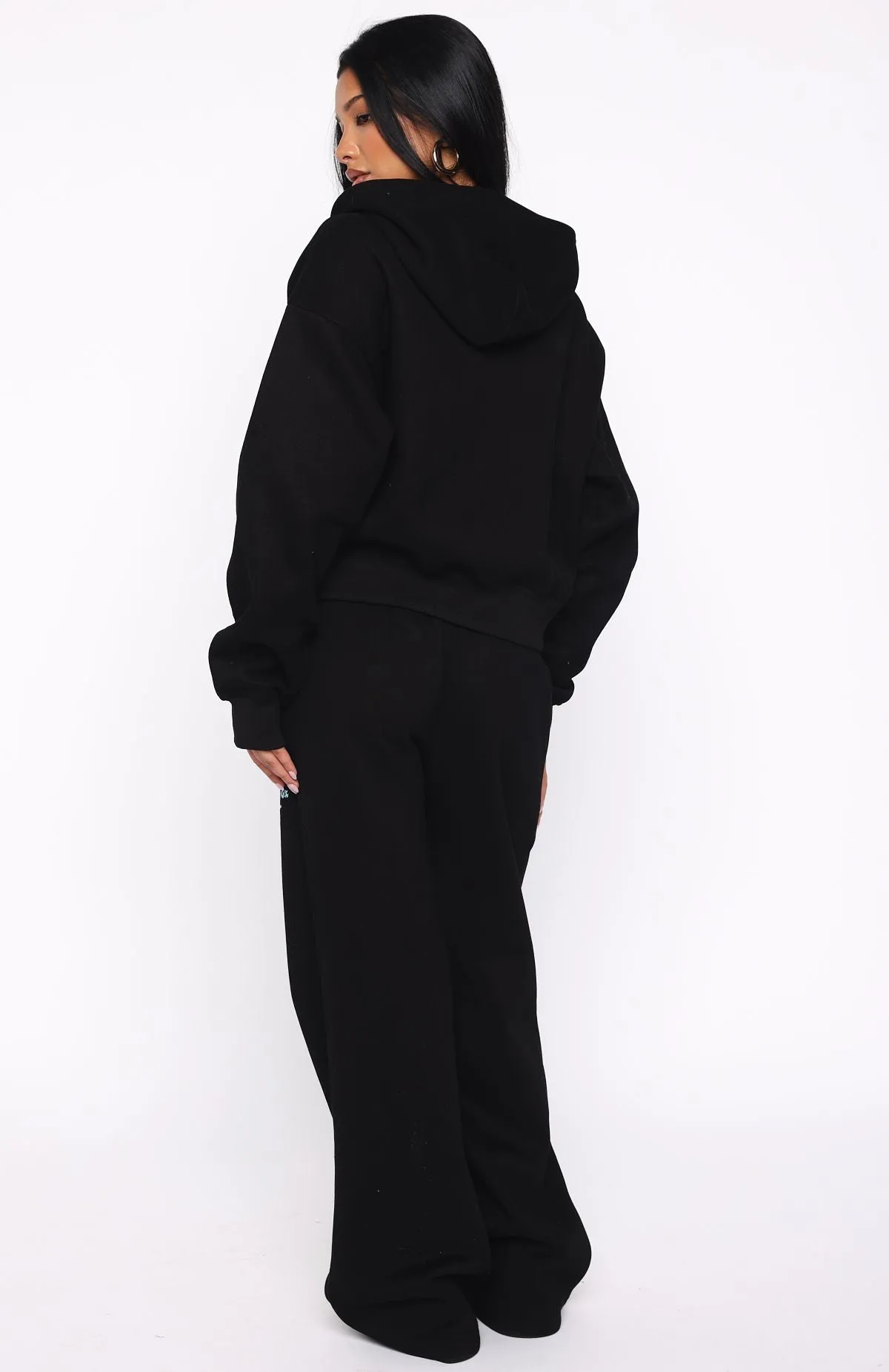 Work Day Cable Stitch Through Thick And Thin Wide Leg Sweatpants Black