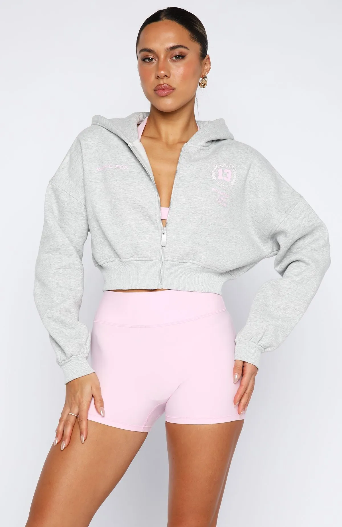Multi Way Adjustable Fit Love For The Game Cropped Zip Hoodie Dark Grey Marle