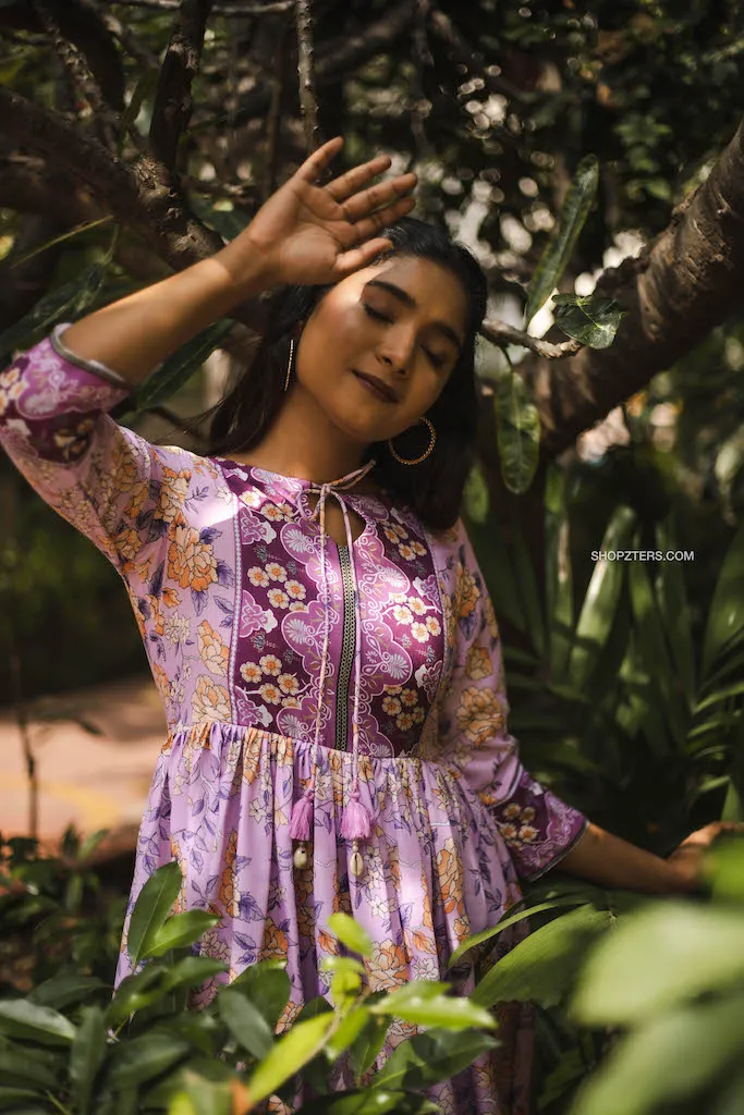Lilac Semi Linen Floral Maxi Dress