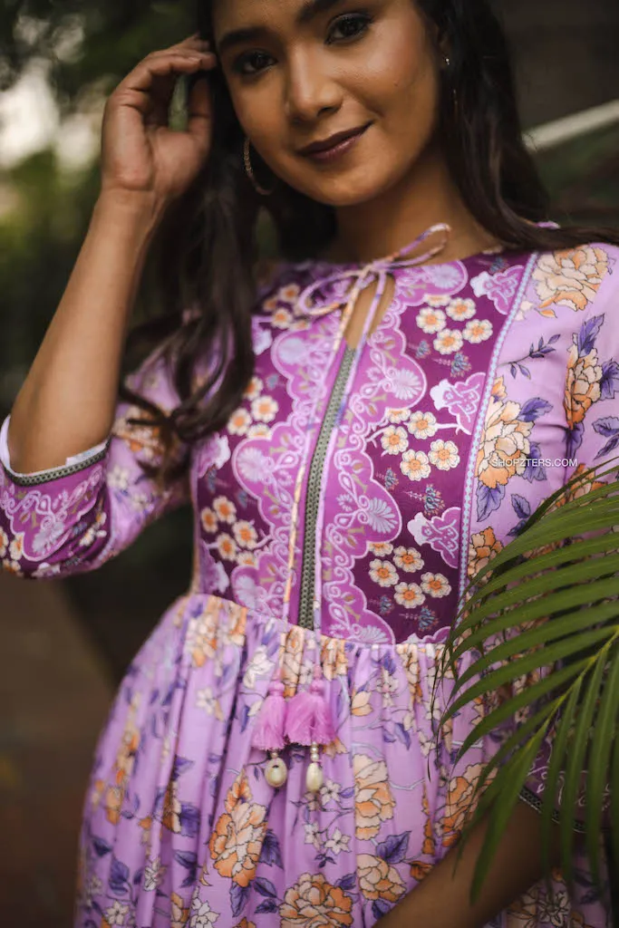 Lilac Semi Linen Floral Maxi Dress