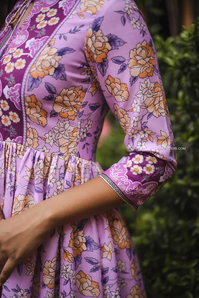Lilac Semi Linen Floral Maxi Dress
