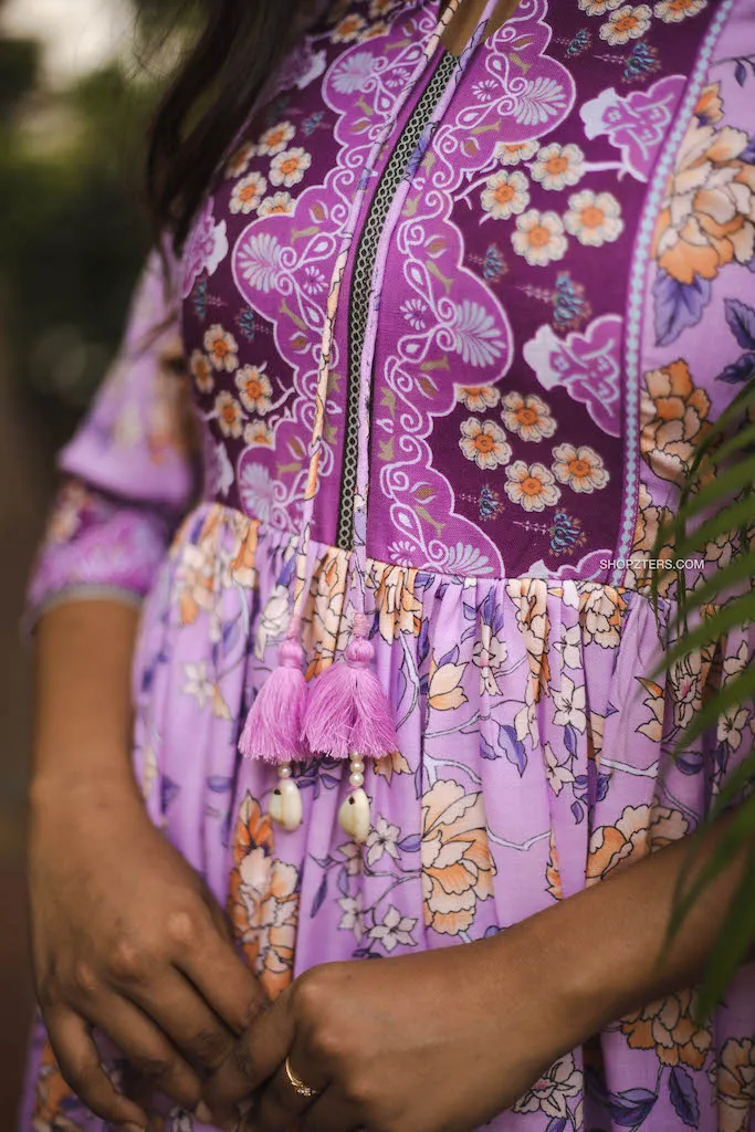 Lilac Semi Linen Floral Maxi Dress