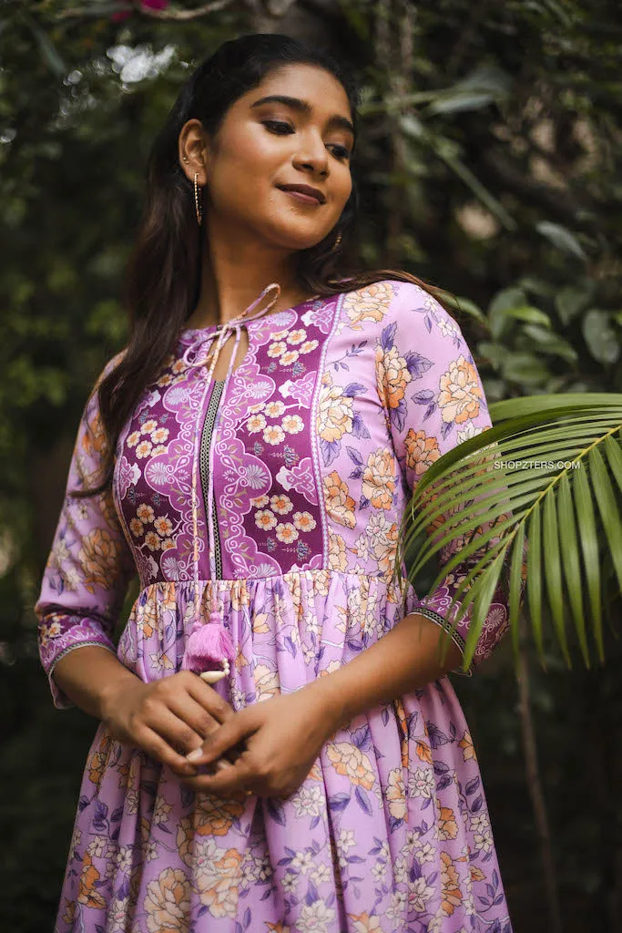 Lilac Semi Linen Floral Maxi Dress