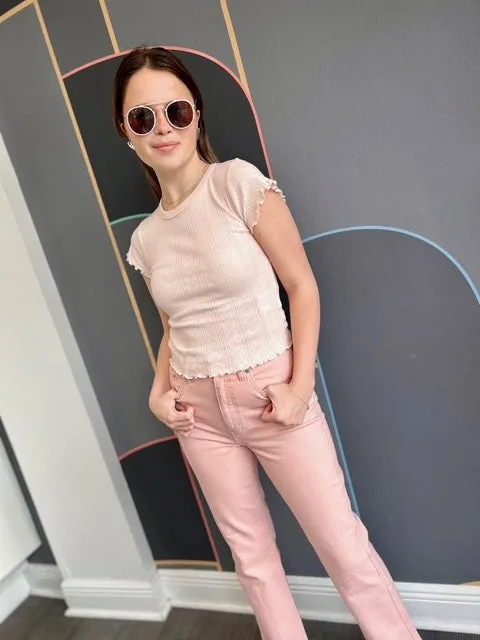 Hidden Button Placket Lily Baby Tee - Peony