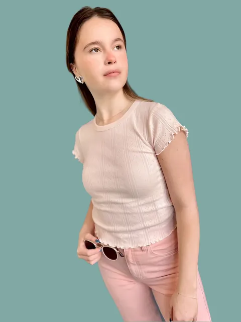 Flatlock stitching Lily Baby Tee - Peony