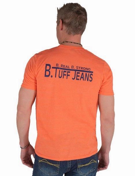B Tuff Mens Left Chest Logo Orange Cotton Blend S/S T-Shirt Breathable fabric Retro nostalgia
