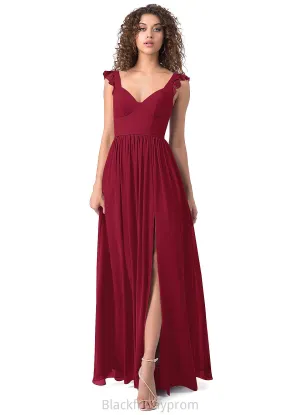 Lindsay Natural Waist Satin Floor Length V-Neck Sheath/Column Sleeveless Bridesmaid Dresses