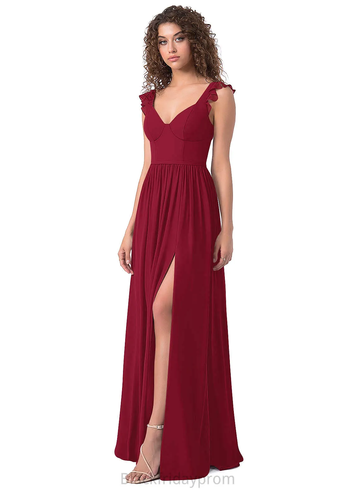 Lindsay Natural Waist Satin Floor Length V-Neck Sheath/Column Sleeveless Bridesmaid Dresses