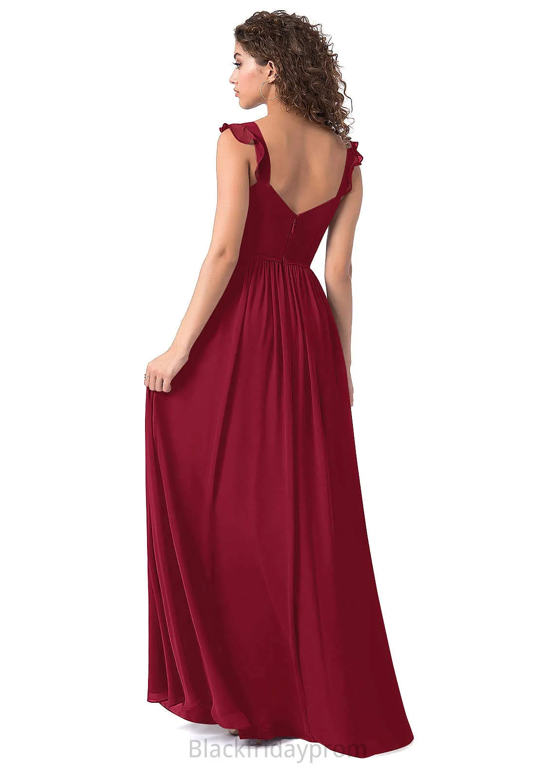 Lindsay Natural Waist Satin Floor Length V-Neck Sheath/Column Sleeveless Bridesmaid Dresses