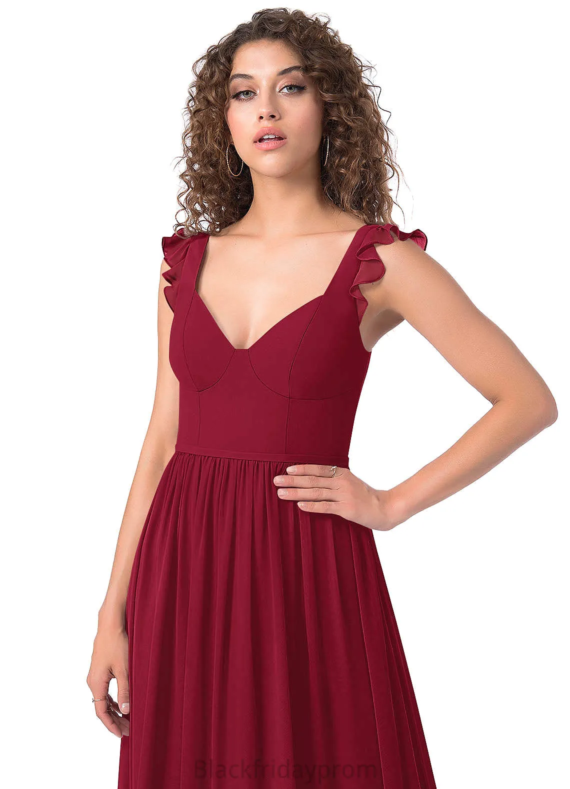 Lindsay Natural Waist Satin Floor Length V-Neck Sheath/Column Sleeveless Bridesmaid Dresses
