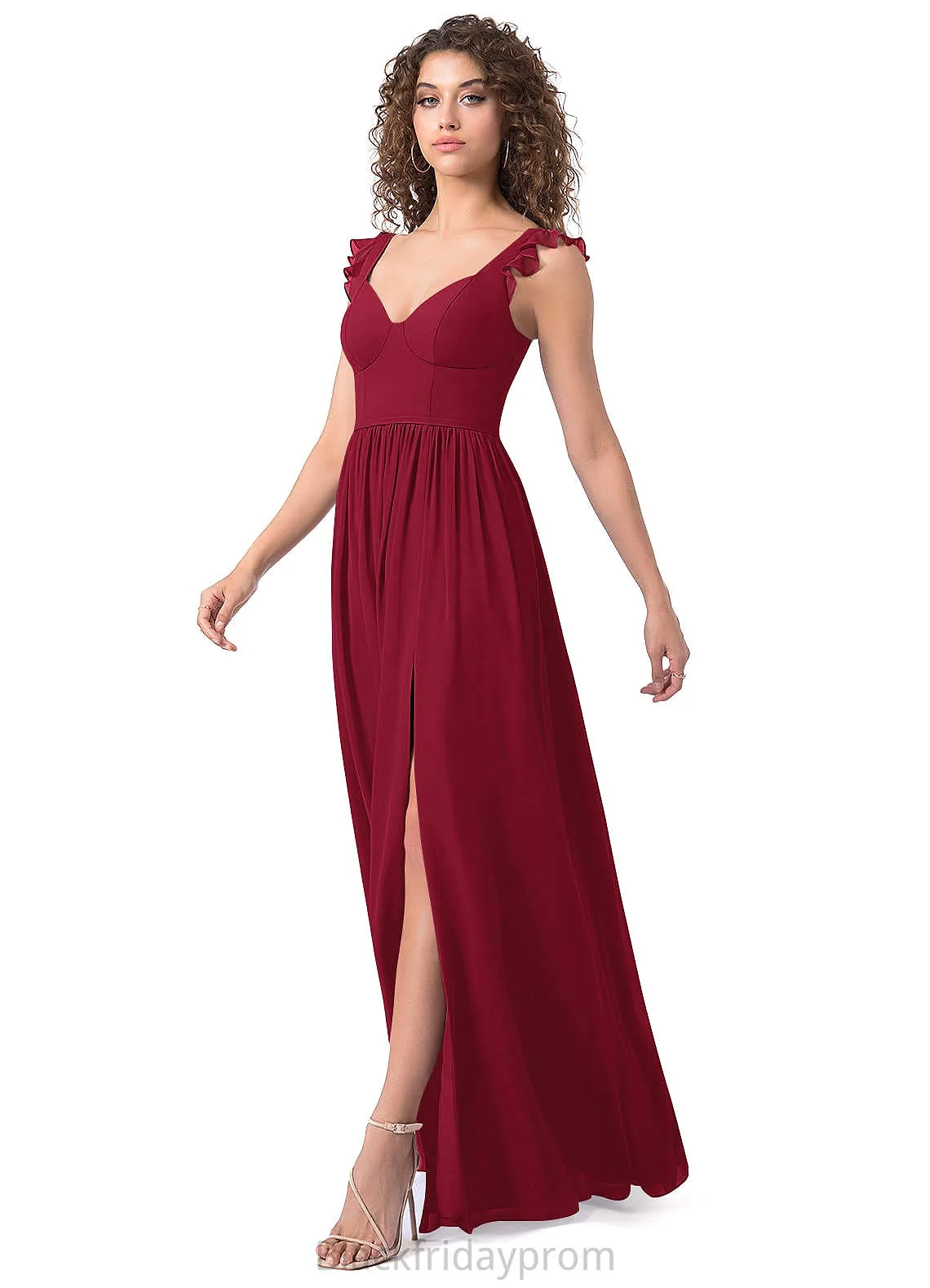 Lindsay Natural Waist Satin Floor Length V-Neck Sheath/Column Sleeveless Bridesmaid Dresses