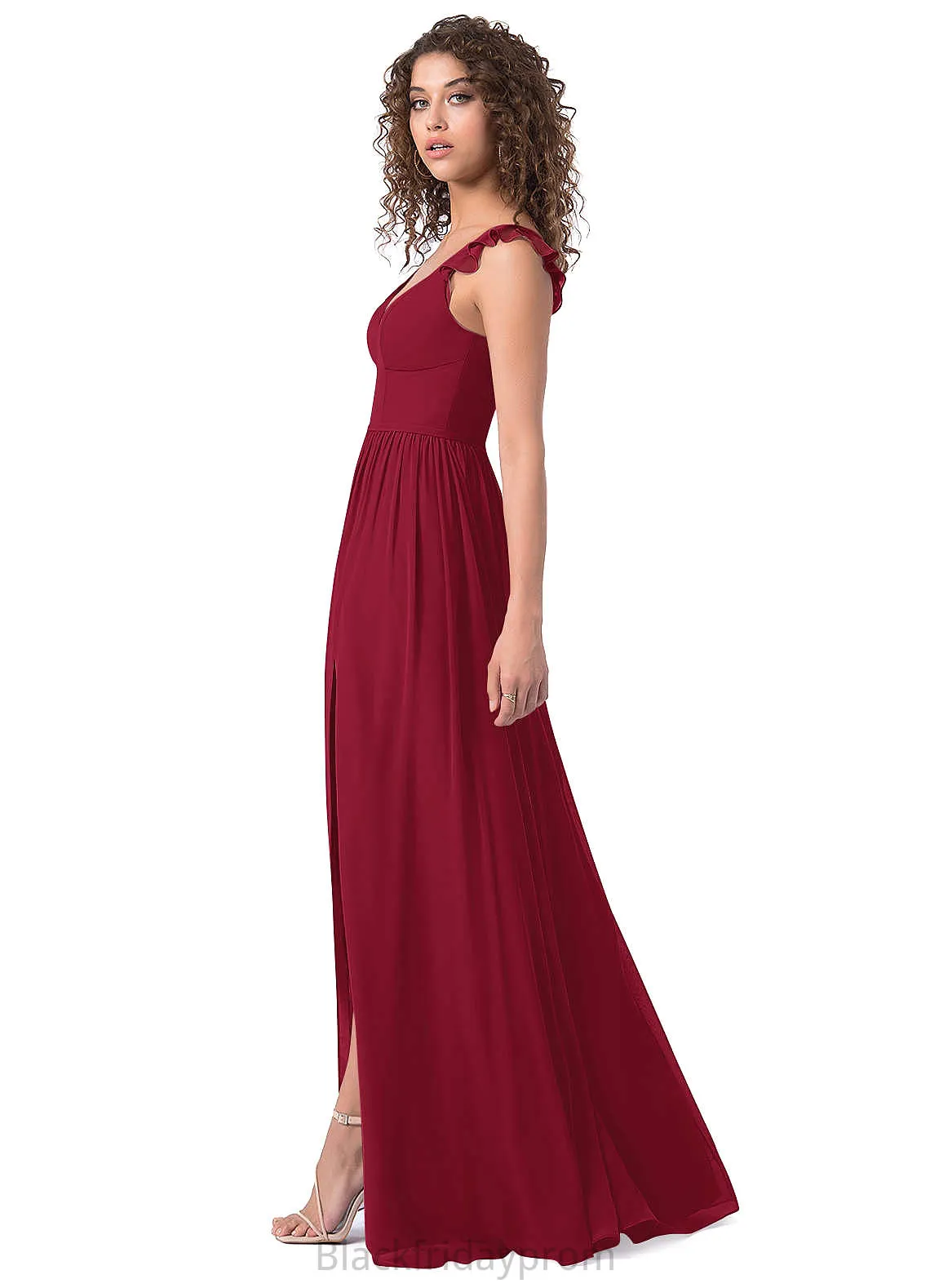 Lindsay Natural Waist Satin Floor Length V-Neck Sheath/Column Sleeveless Bridesmaid Dresses