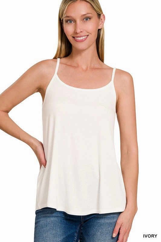 Soft Blended Fabric LINDSEY TWO-WAY V AND SCOOP NECK REVERSIBLE SPAGHETTI CAMI