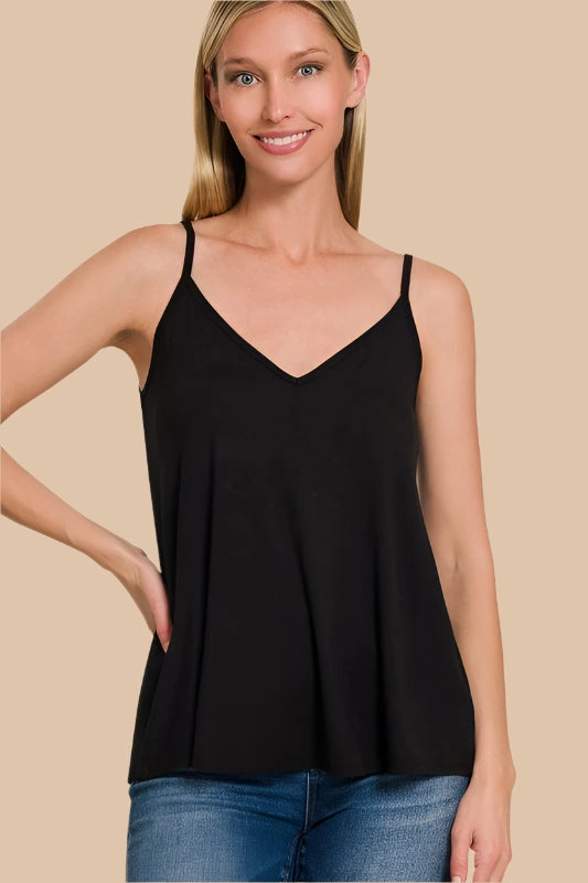 Cool Weather LINDSEY TWO-WAY V AND SCOOP NECK REVERSIBLE SPAGHETTI CAMI