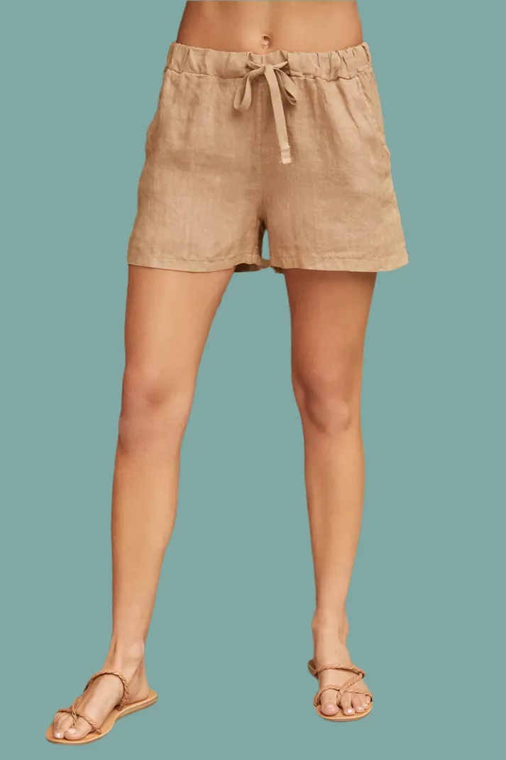 Linen Drawstring Midrise Shorts Stretch Motion