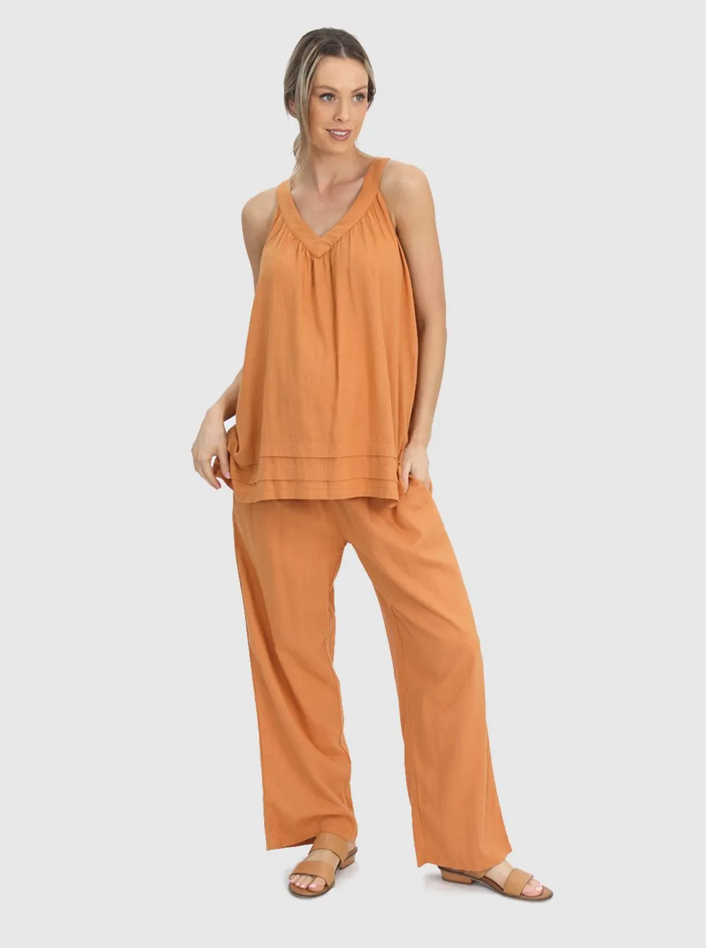Linen Maternity Pant in Orange