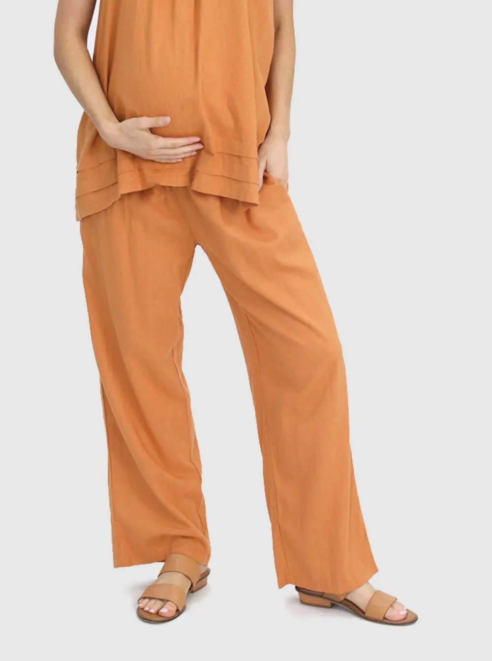 Linen Maternity Pant in Orange