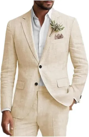 Linen Mens Suits Summer Beach Wedding Mens Tuxedo Grooms