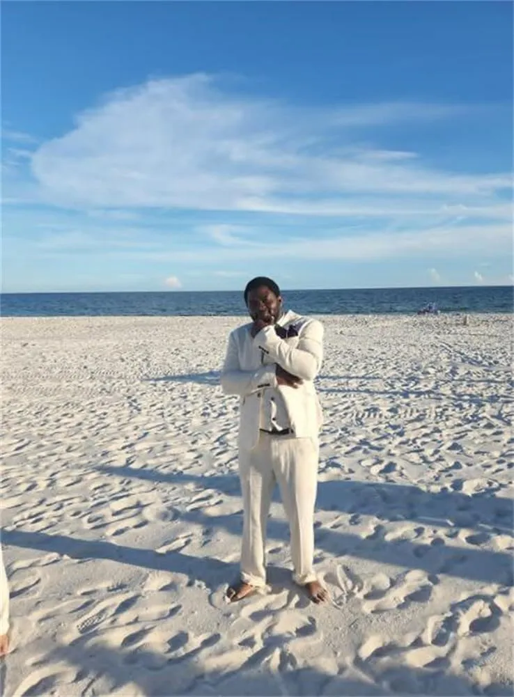 Linen Mens Suits Summer Beach Wedding Mens Tuxedo Grooms