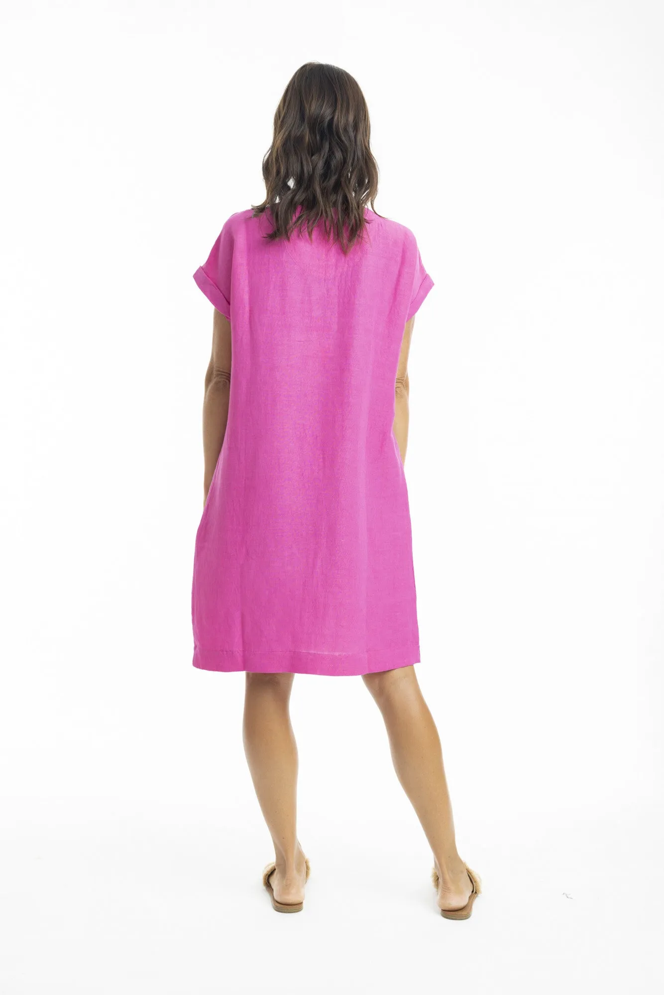 Linen Shift Dress - Cap Sleeve