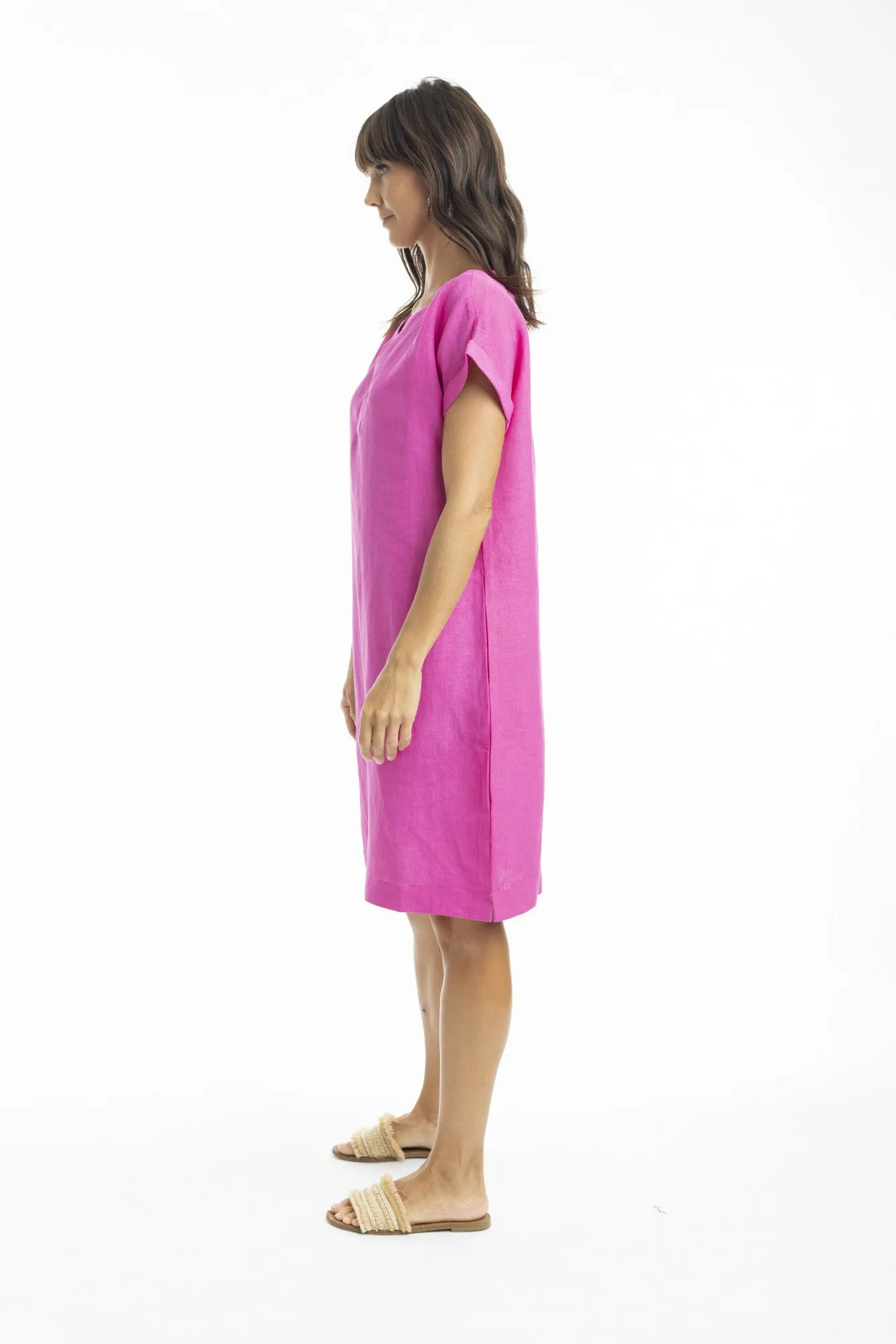 Linen Shift Dress - Cap Sleeve