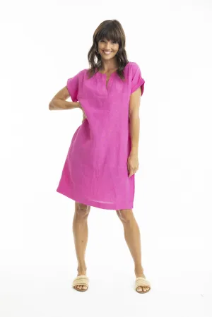 Linen Shift Dress - Cap Sleeve