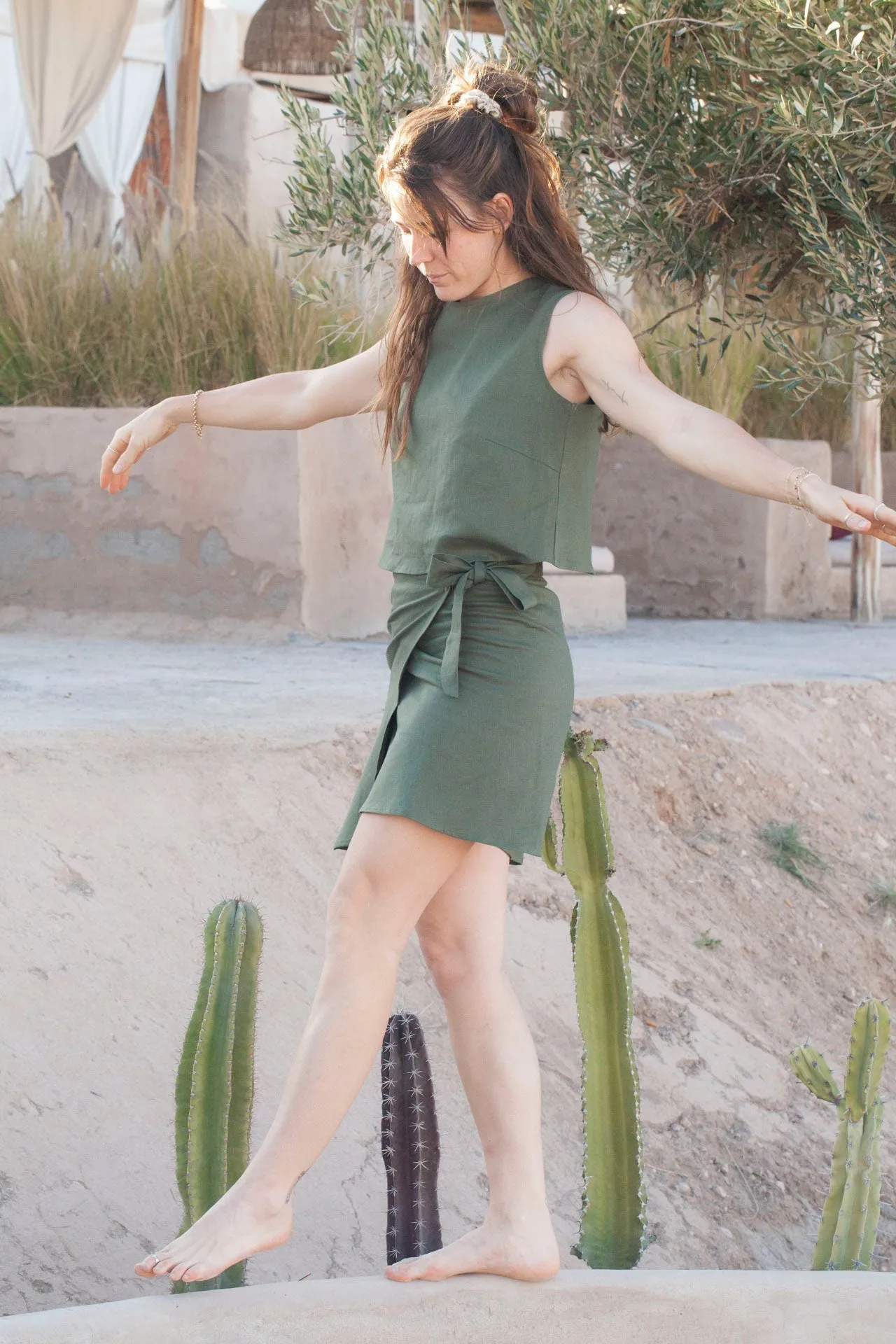 linen skirt - ELLA - olive