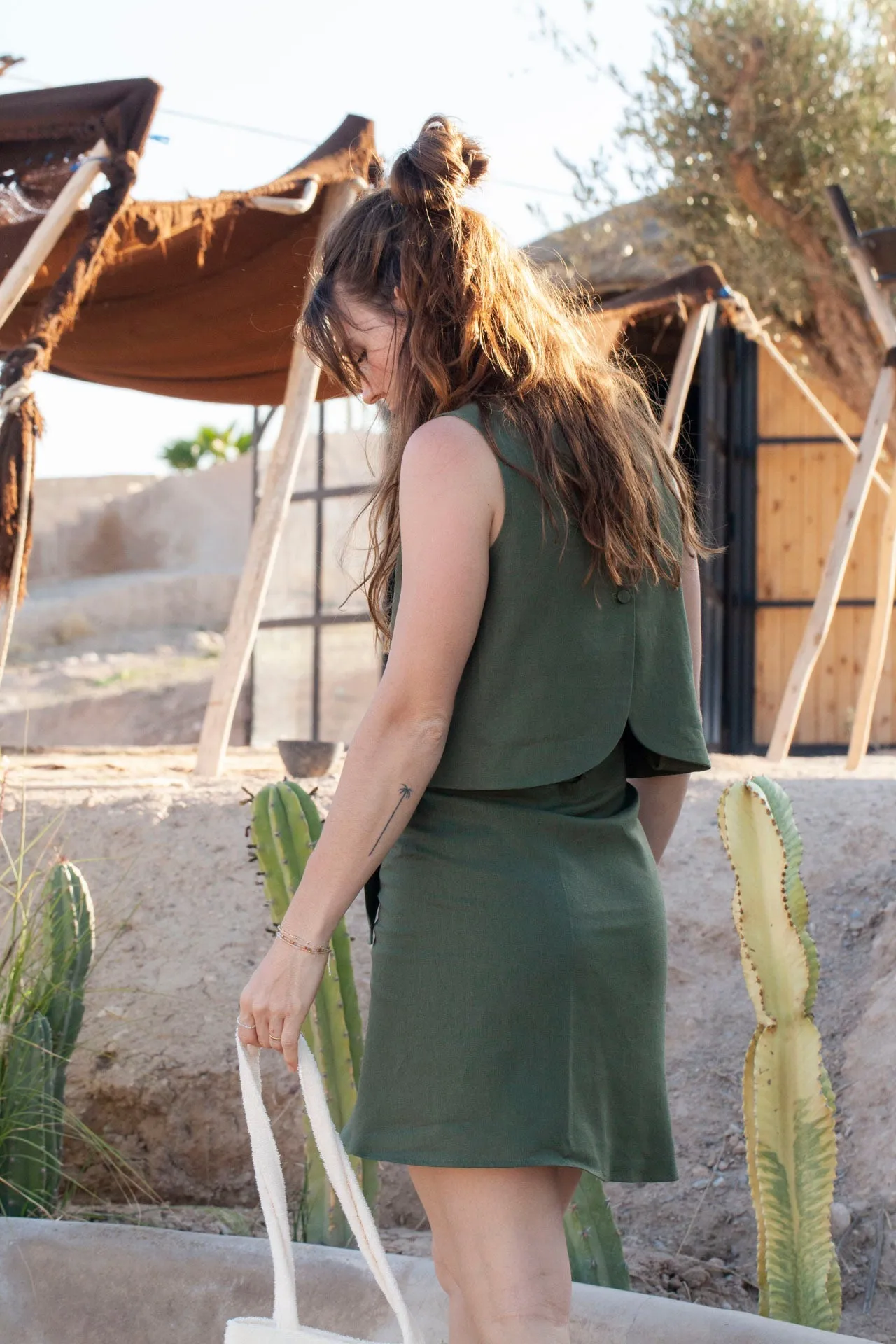 linen skirt - ELLA - olive