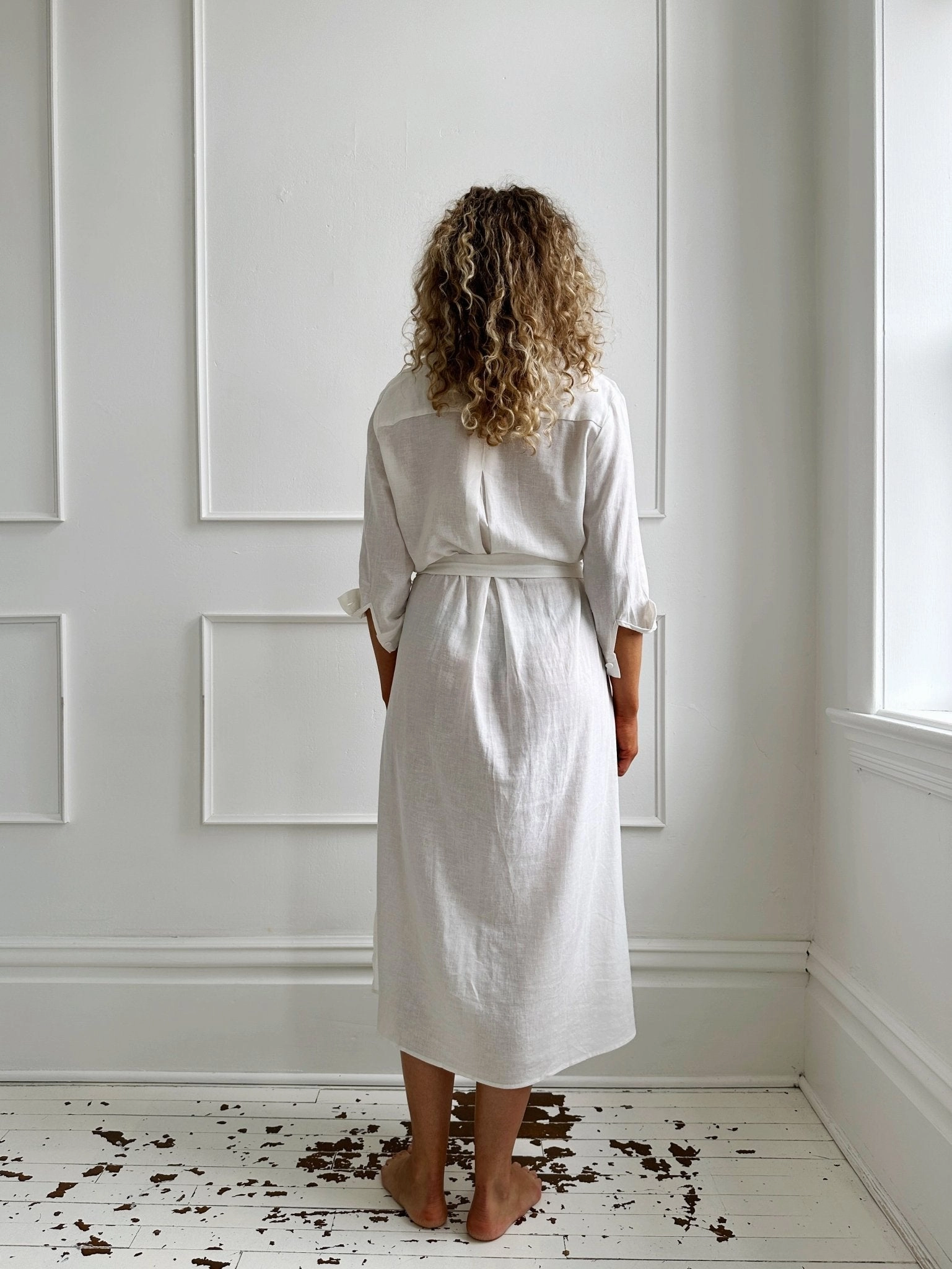 Fitted Design Lounge Cut Linen Blend Shirt Dress