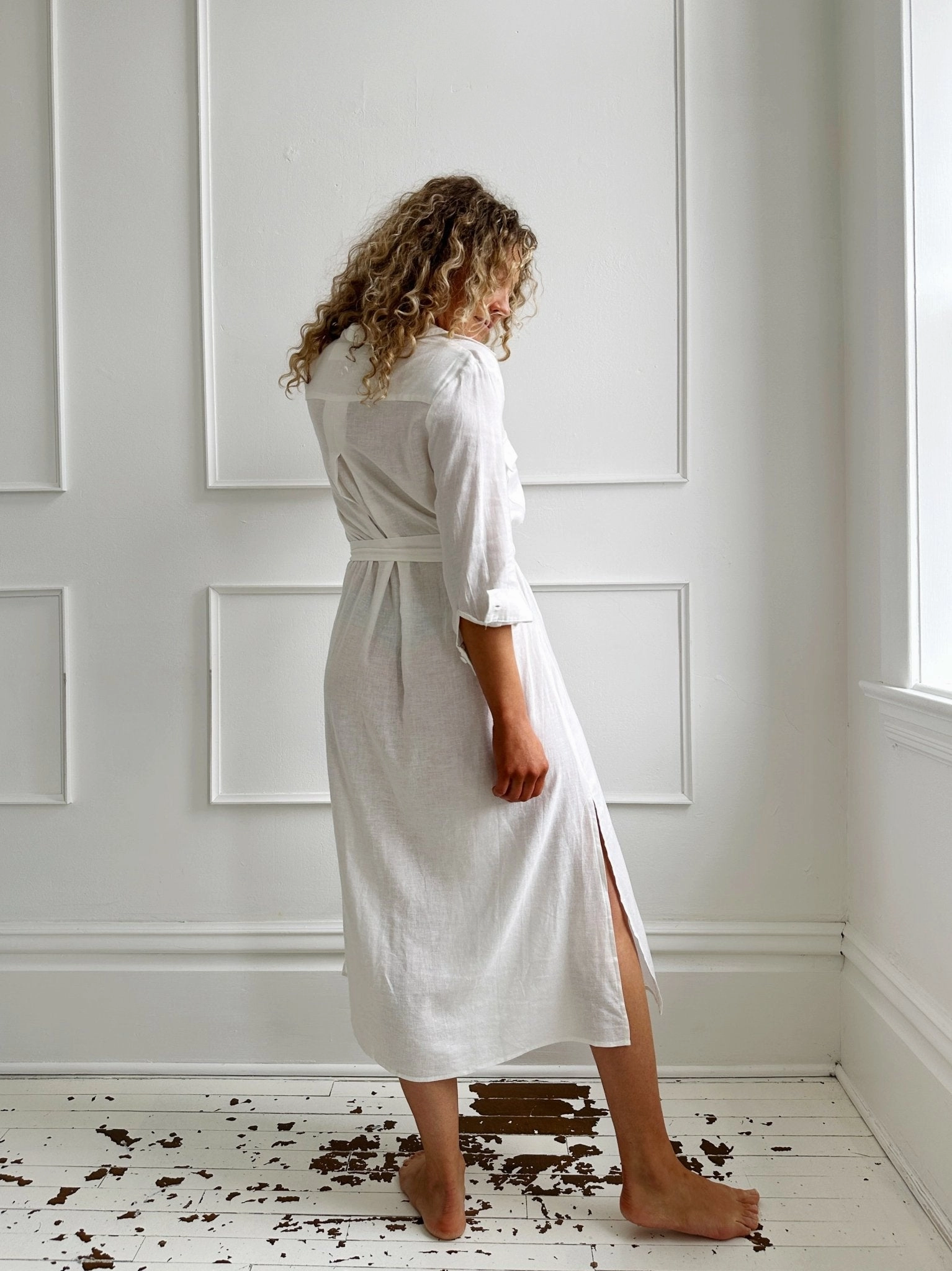 Soft-touch Sleek Appearance Linen Blend Shirt Dress