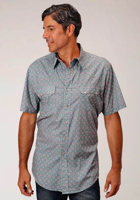 Relaxed Silhouette Roper Mens Grey 100% Cotton Vintage Foulard S/S Shirt