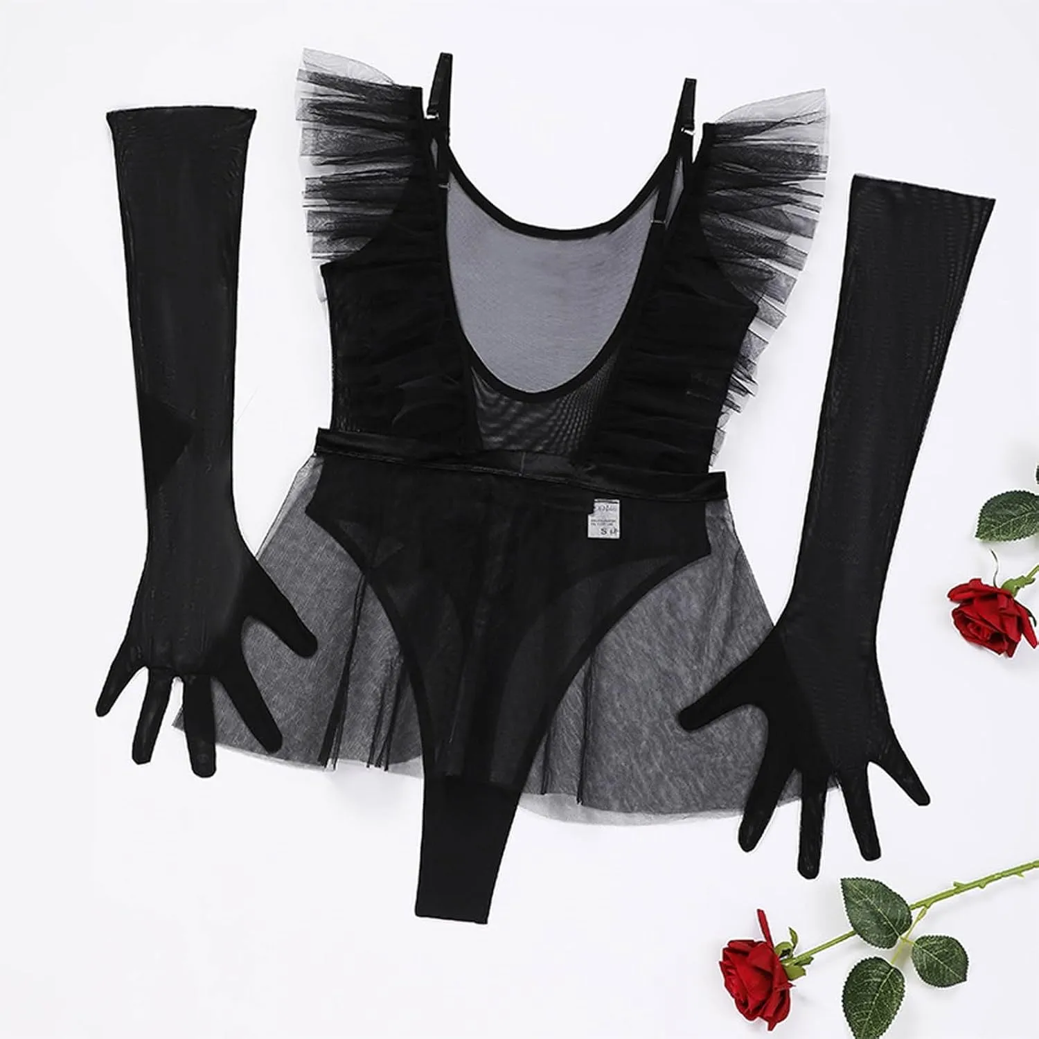 Lingerie for Women Mesh Dress Skirt Gloves Sexy Underwear Three Piece Set