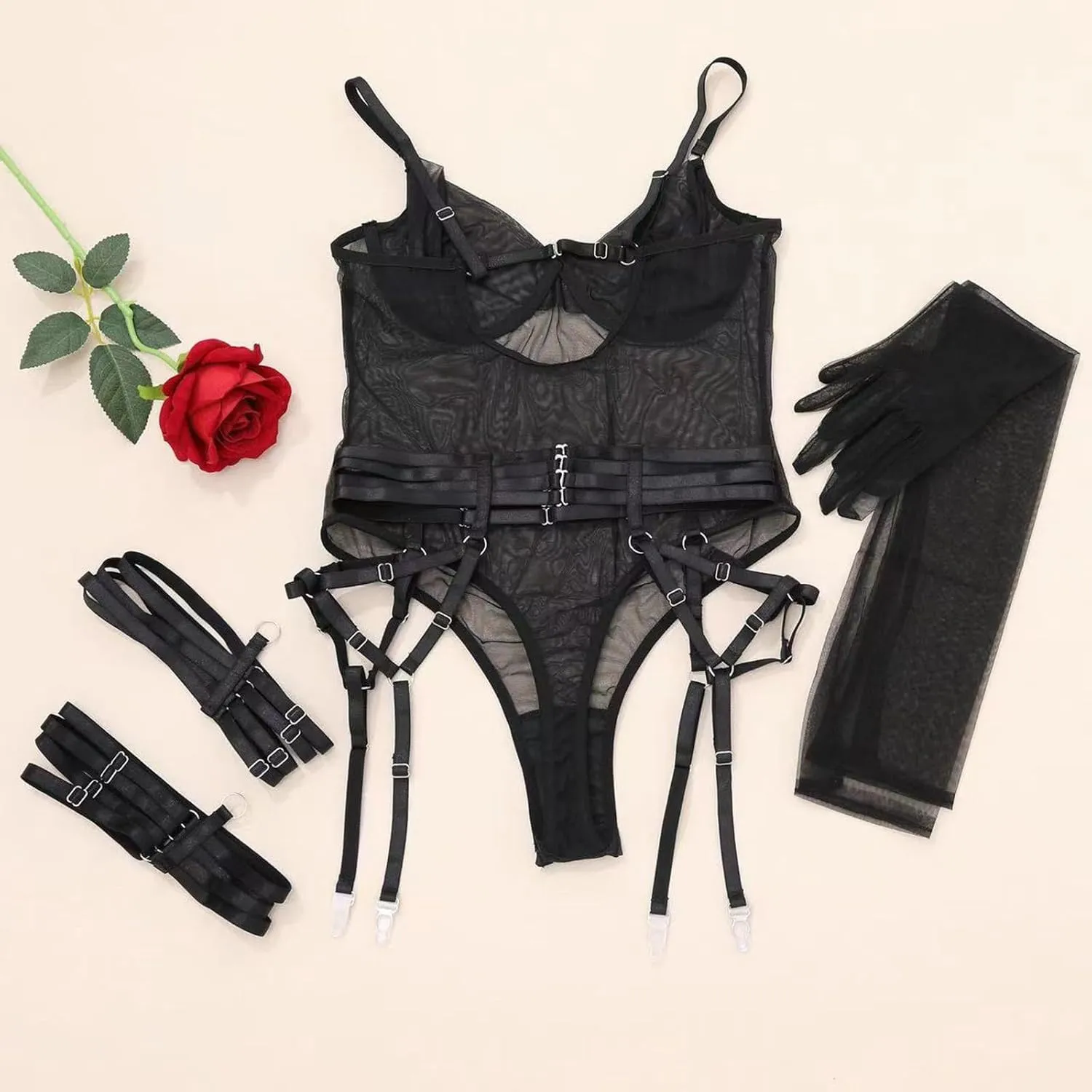 Lingerie Sets For Women Sexy Underwear Body Shaping Jumpsuit Garter Belts Three Piece Set