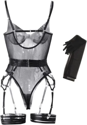 Lingerie Sets For Women Sexy Underwear Body Shaping Jumpsuit Garter Belts Three Piece Set