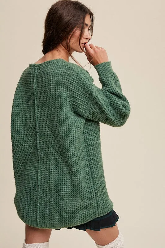 LISTICLE Women's Slouchy V-neck Ribbed Knit Sweater