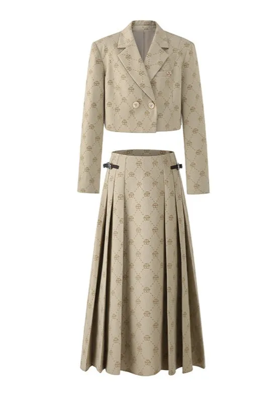 LLDC Allover Logo Cropped Blazer & Pleated Maxi Skirt