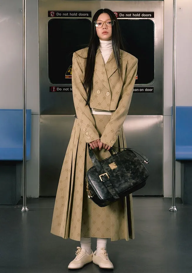 LLDC Allover Logo Cropped Blazer & Pleated Maxi Skirt